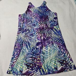 Xersion Kids Dress with Purple and Blue Leaf Print Shorts Attached